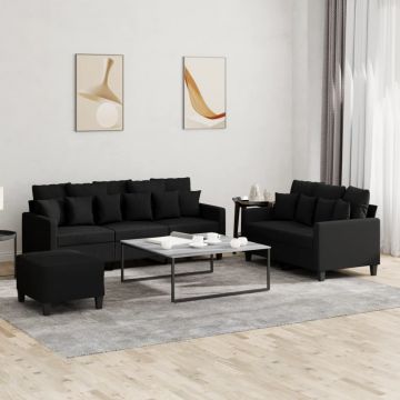 vidaXL Set de canapele cu perne, 3 piese, negru, textil
