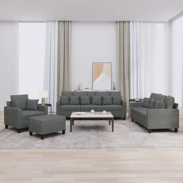 vidaXL Set de canapele cu perne, 4 piese, gri închis, material textil