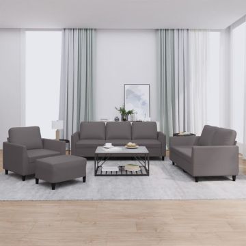 vidaXL Set de canapele cu perne, 4 piese, gri, piele ecologică