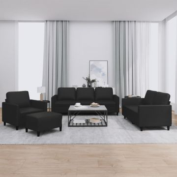 vidaXL Set de canapele cu perne, 4 piese, negru, piele ecologică