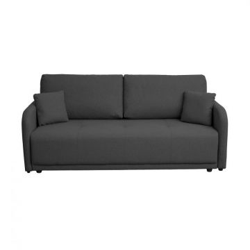 Canapea BERNA S extensibila, 3 locuri, cu arcuri si lada depozitare, gri inchis, 210x110x90 cm