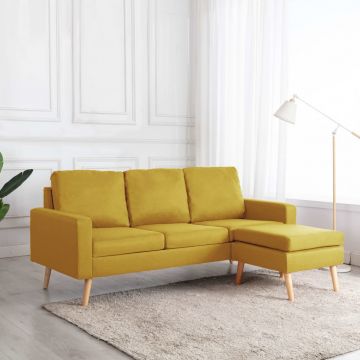 vidaXL Canapea cu 3 locuri și taburet, galben, material textil