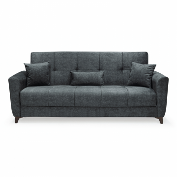 Canapea LEON extensibila, 3 locuri, cu arcuri si lada depozitare, gri, 224x90x95 cm