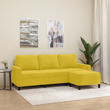 vidaXL Canapea cu 3 locuri și taburet, galben, 180 cm, catifea