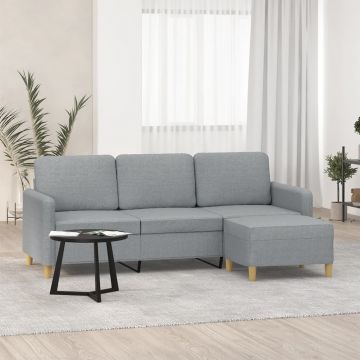 vidaXL Canapea cu 3 locuri și taburet, gri deschis, 180 cm, textil