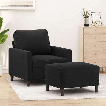 vidaXL Fotoliu canapea cu taburet, negru, 60 cm, catifea