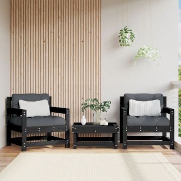vidaXL Scaune de grădină, 2 buc., negru, lemn masiv pin