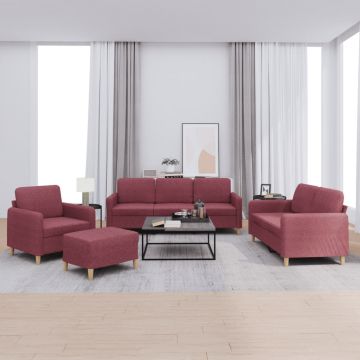 vidaXL Set canapea cu perne, 4 piese, roșu vin, material textil