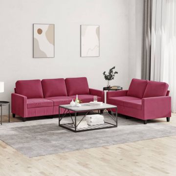 vidaXL Set canapele cu perne, 2 piese, roșu vin, catifea