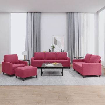 vidaXL Set canapele cu perne, 4 piese, roșu vin, catifea