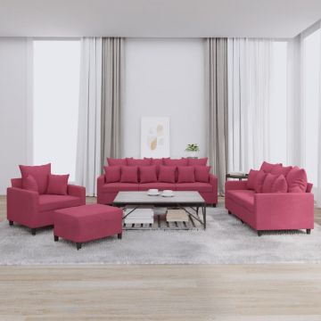 vidaXL Set canapele cu perne, 4 piese, roșu vin, catifea
