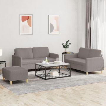 vidaXL Set de canapea cu perne, 3 piese, gri taupe, material textil