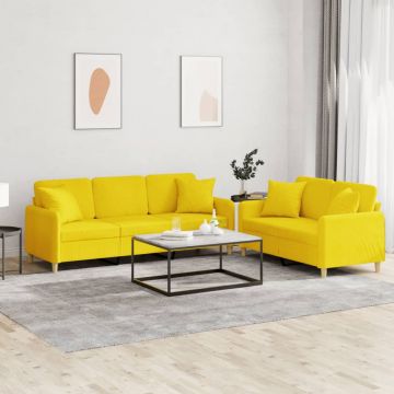 vidaXL Set de canapele cu perne, 2 piese, galben deschis, textil