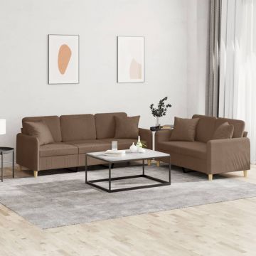 vidaXL Set de canapele cu perne, 2 piese, maro, textil