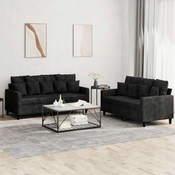 vidaXL Set de canapele cu perne, 2 piese, negru, catifea