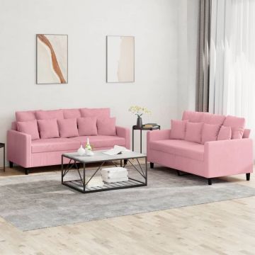 vidaXL Set de canapele cu perne, 2 piese, roz, catifea