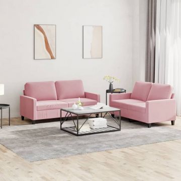 vidaXL Set de canapele cu perne, 2 piese, roz, catifea