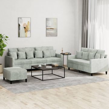 vidaXL Set de canapele cu perne, 3 piese, gri deschis, catifea