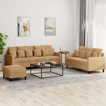 vidaXL Set de canapele cu perne, 3 piese, maro, catifea