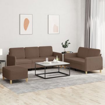 vidaXL Set de canapele cu perne, 3 piese, maro, textil