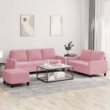 vidaXL Set de canapele cu perne, 3 piese, roz, catifea