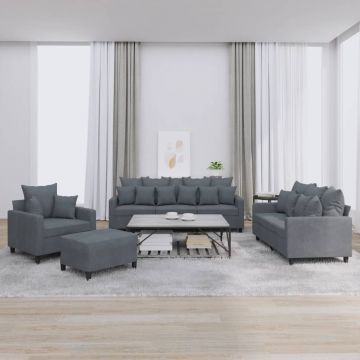 vidaXL Set de canapele cu perne, 4 piese, gri închis, catifea