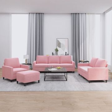 vidaXL Set de canapele cu perne, 4 piese, roz, catifea