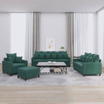 vidaXL Set de canapele cu perne, 4 piese, verde închis, catifea