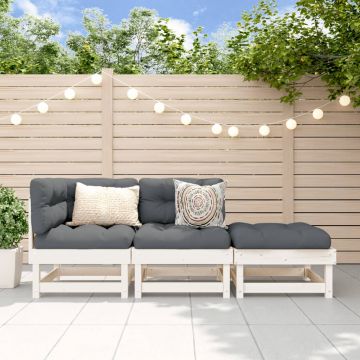 vidaXL Set mobilier de grădină, 3 piese, alb, lemn masiv de pin