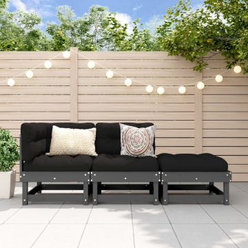 vidaXL Set mobilier de grădină, 3 piese, gri, lemn masiv de pin