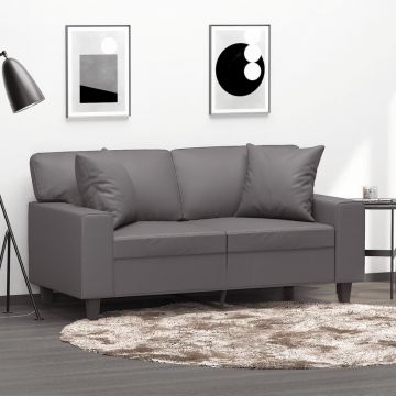 vidaXL Canapea cu 2 locuri cu pernuțe, gri, 120 cm, piele ecologică