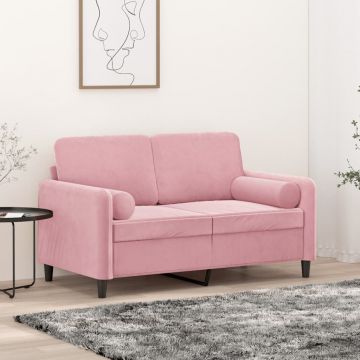 vidaXL Canapea cu 2 locuri cu pernuțe, roz, 120 cm, catifea
