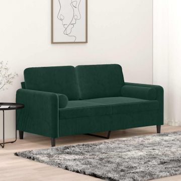 vidaXL Canapea cu 2 locuri cu pernuțe, verde închis, 140 cm, catifea