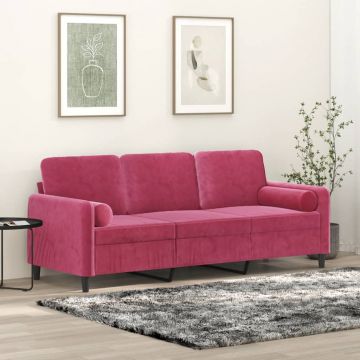 vidaXL Canapea cu 3 locuri cu pernuțe, roșu vin, 180 cm, catifea