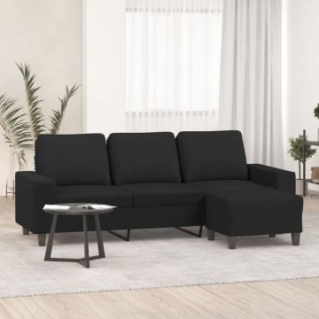 vidaXL Canapea cu 3 locuri cu taburet, negru, 180 cm, material textil