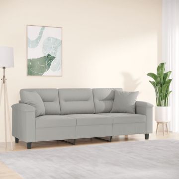 vidaXL Canapea cu 3 locuri și perne, gri deschis, 180 cm, microfibră