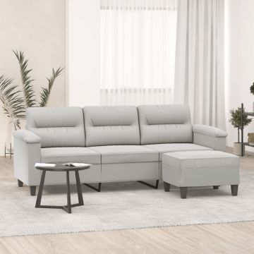 vidaXL Canapea cu 3 locuri și taburet, gri închis, 180 cm, microfibră