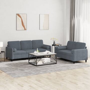vidaXL Set canapea cu perne, 2 piese, gri închis, catifea