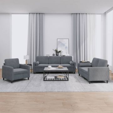vidaXL Set canapea cu perne, 3 piese, gri închis, catifea