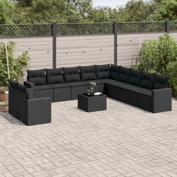 vidaXL Set canapele de grădină, 12 piese, cu perne, negru, poliratan