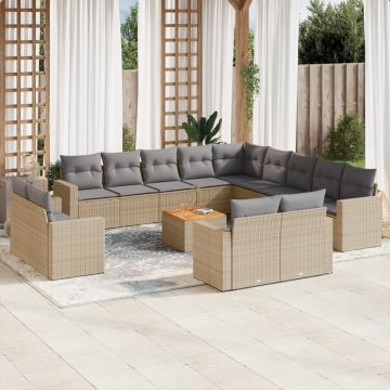 vidaXL Set canapele de grădină, 14 piese, cu perne, bej, poliratan