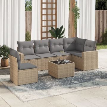 vidaXL Set canapele de grădină, 7 piese, cu perne, bej, poliratan