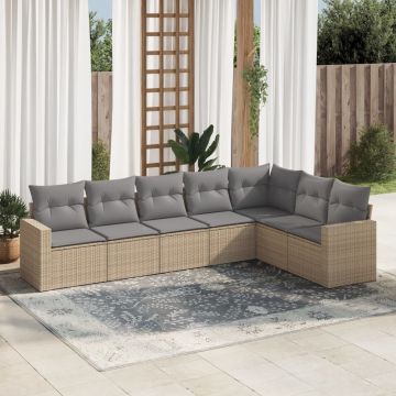 vidaXL Set canapele de grădină, 7 piese, cu perne, bej, poliratan