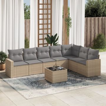 vidaXL Set canapele de grădină, 8 piese, cu perne, bej, poliratan