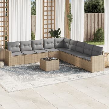 vidaXL Set canapele de grădină cu perne, 10 piese, bej, poliratan