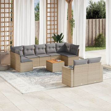 vidaXL Set canapele de grădină cu perne, 10 piese, bej, poliratan
