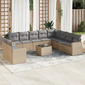 vidaXL Set canapele de grădină cu perne, 11 piese, bej, poliratan