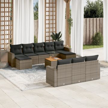 vidaXL Set canapele de grădină cu perne, 11 piese, gri, poliratan
