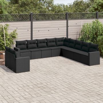 vidaXL Set canapele de grădină cu perne, 11 piese, negru, poliratan