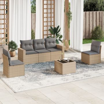 vidaXL Set canapele de grădină cu perne, 6 piese, bej, poliratan